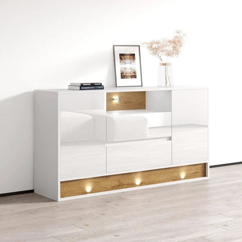 Madia moderna in Rovere Bianco/Nero, 2 Ante, 160 cm