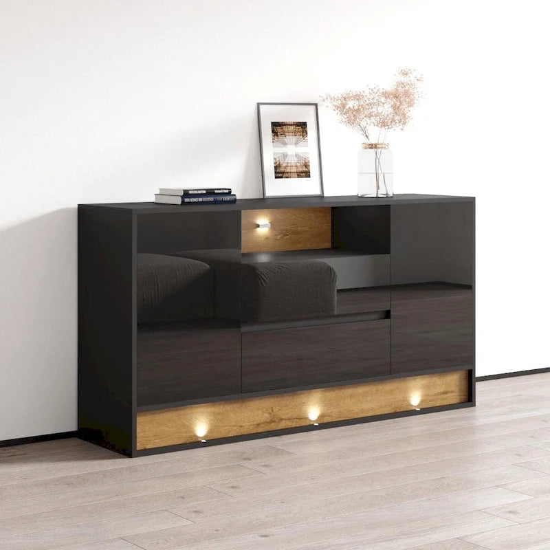 Madia moderna in Rovere Bianco/Nero, 2 Ante, 160 cm