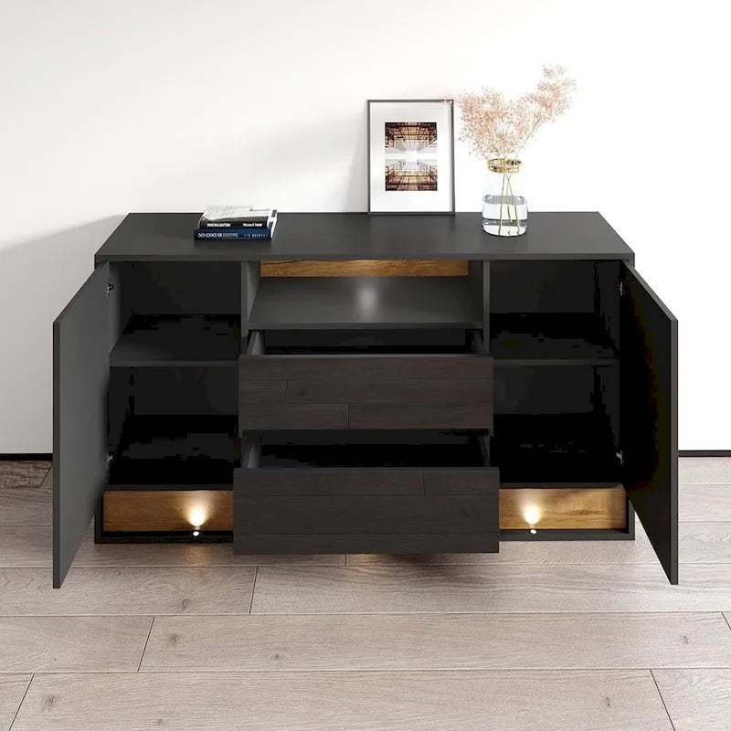 Madia moderna in Rovere Bianco/Nero, 2 Ante, 160 cm