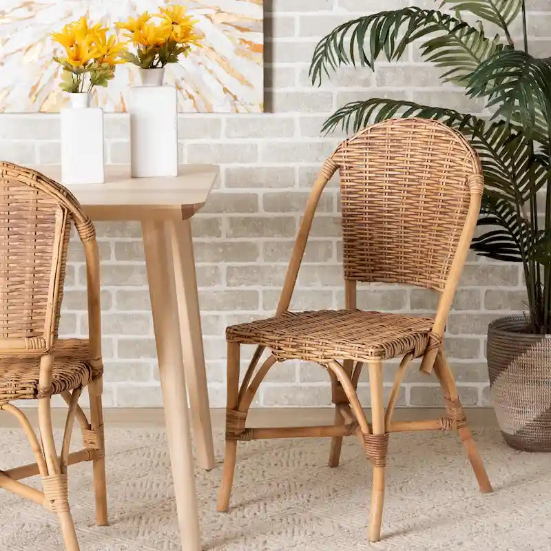 Sedia da pranzo bohémien in rattan marrone naturale, 1 posto