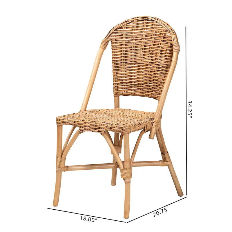 Sedia da pranzo bohémien in rattan marrone naturale, 1 posto