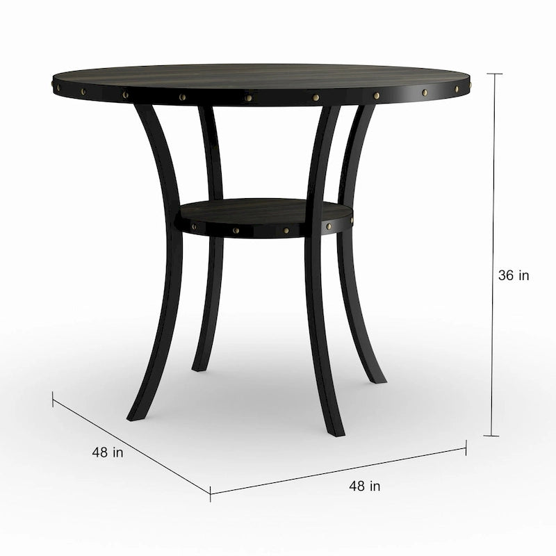 Tavolo da pranzo rotondo marrone altezza bancone con dettagli borchiati – 4-6 posti