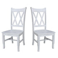 Sedia da Pranzo con Schienale a X in Legno Massello, Set da 2 – Gesso Anticato / Bianco / Nero