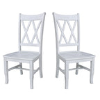 Sedia da Pranzo con Schienale a X in Legno Massello, Set da 2 – Gesso Anticato / Bianco / Nero