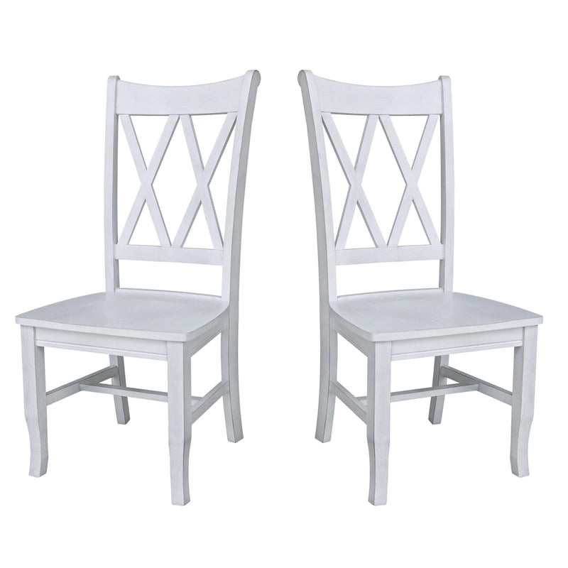 Sedia da Pranzo con Schienale a X in Legno Massello, Set da 2 – Gesso Anticato / Bianco / Nero