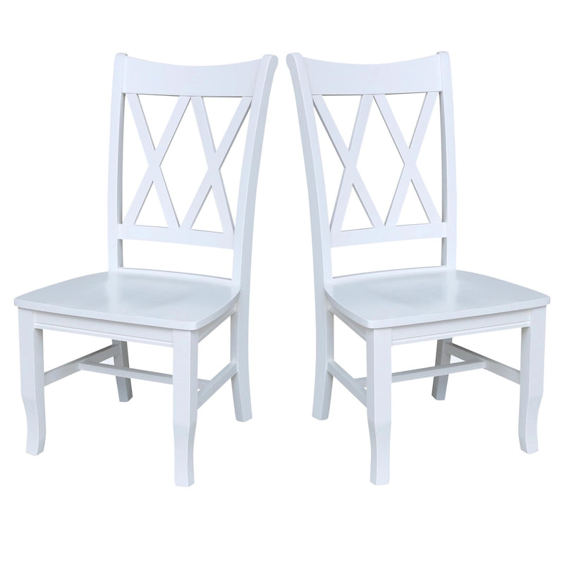 Sedia da Pranzo con Schienale a X in Legno Massello, Set da 2 – Gesso Anticato / Bianco / Nero
