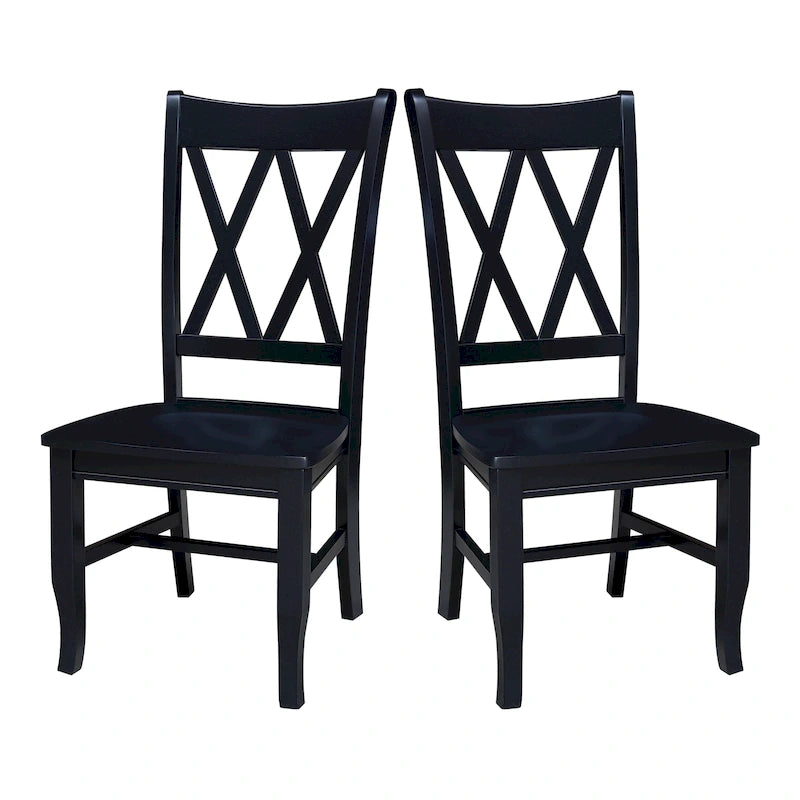 Sedia da Pranzo con Schienale a X in Legno Massello, Set da 2 – Gesso Anticato / Bianco / Nero