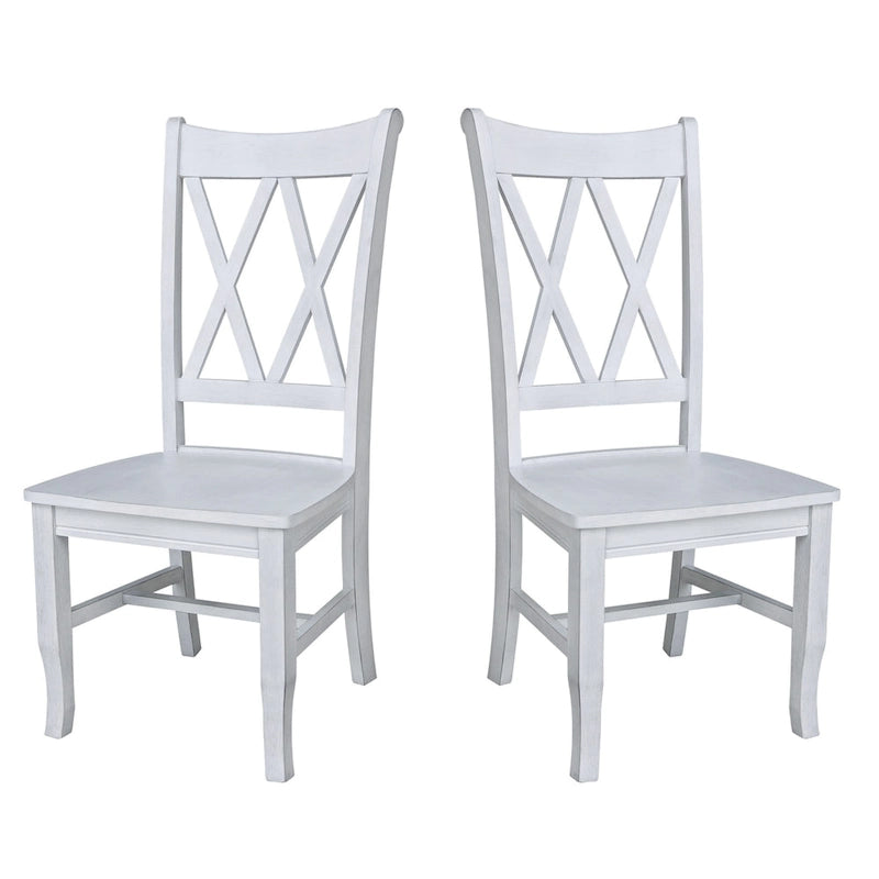 Sedia da Pranzo con Schienale a X in Legno Massello, Set da 2 – Gesso Anticato / Bianco / Nero