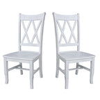 Sedia da Pranzo con Schienale a X in Legno Massello, Set da 2 – Gesso Anticato / Bianco / Nero
