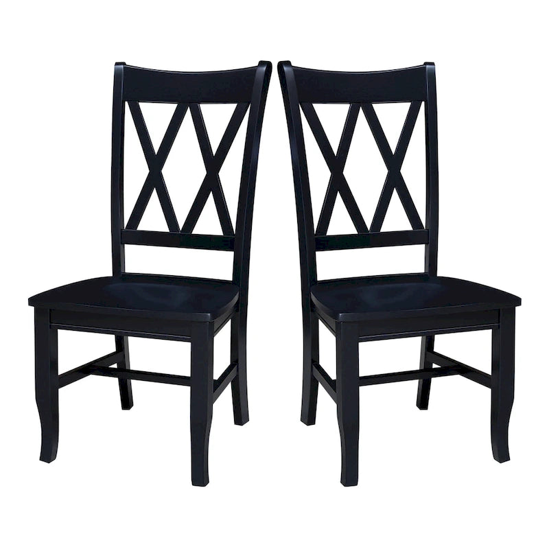 Sedia da Pranzo con Schienale a X in Legno Massello, Set da 2 – Gesso Anticato / Bianco / Nero