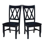 Sedia da Pranzo con Schienale a X in Legno Massello, Set da 2 – Gesso Anticato / Bianco / Nero