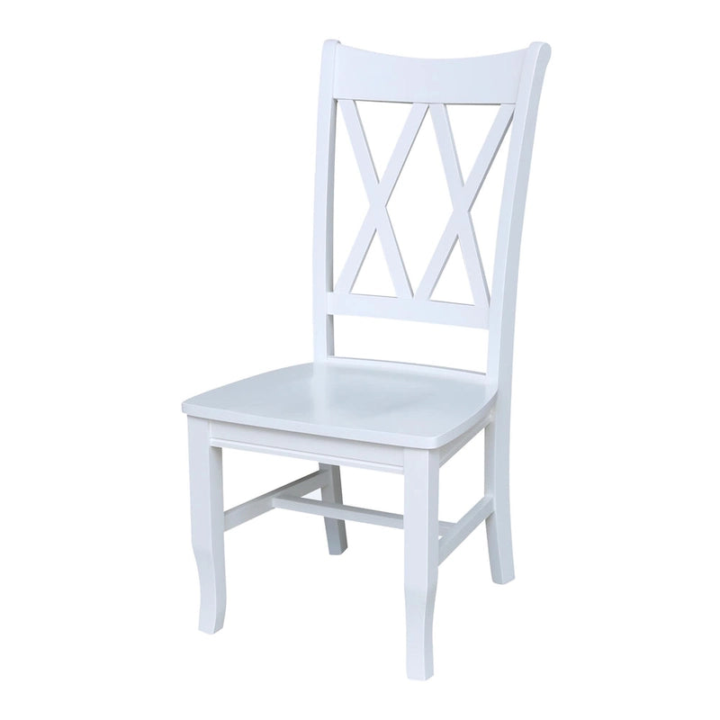 Sedia da Pranzo con Schienale a X in Legno Massello, Set da 2 – Gesso Anticato / Bianco / Nero
