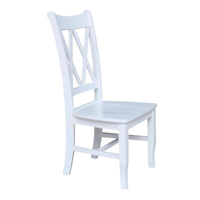 Sedia da Pranzo con Schienale a X in Legno Massello, Set da 2 – Gesso Anticato / Bianco / Nero
