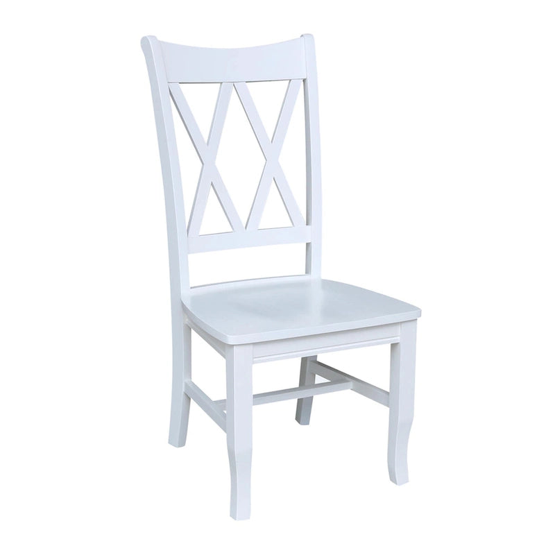 Sedia da Pranzo con Schienale a X in Legno Massello, Set da 2 – Gesso Anticato / Bianco / Nero