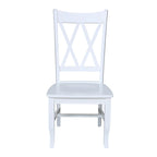 Sedia da Pranzo con Schienale a X in Legno Massello, Set da 2 – Gesso Anticato / Bianco / Nero