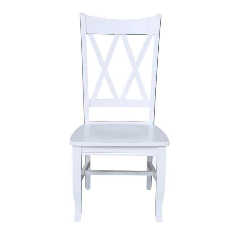 Sedia da Pranzo con Schienale a X in Legno Massello, Set da 2 – Gesso Anticato / Bianco / Nero