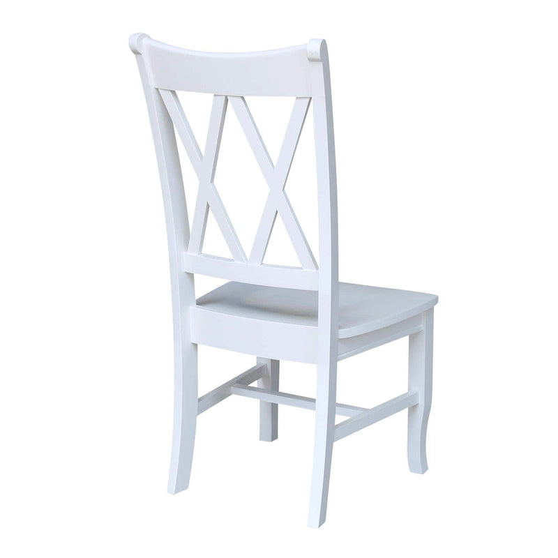 Sedia da Pranzo con Schienale a X in Legno Massello, Set da 2 – Gesso Anticato / Bianco / Nero