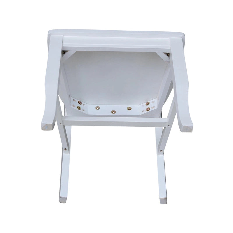 Sedia da Pranzo con Schienale a X in Legno Massello, Set da 2 – Gesso Anticato / Bianco / Nero