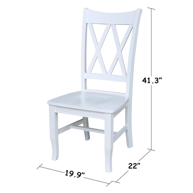 Sedia da Pranzo con Schienale a X in Legno Massello, Set da 2 – Gesso Anticato / Bianco / Nero