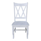 Sedia da Pranzo con Schienale a X in Legno Massello, Set da 2 – Gesso Anticato / Bianco / Nero