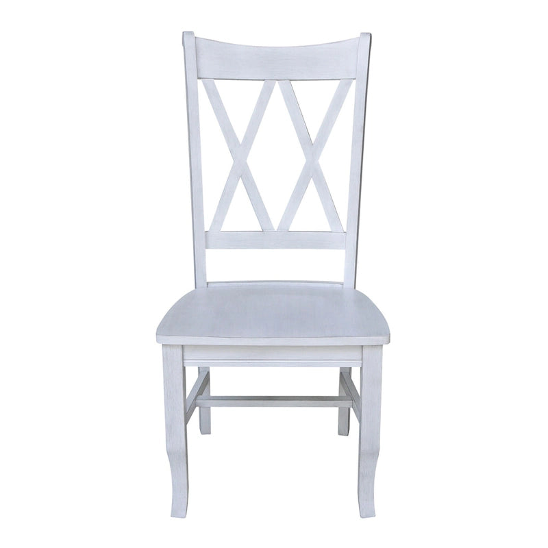 Sedia da Pranzo con Schienale a X in Legno Massello, Set da 2 – Gesso Anticato / Bianco / Nero