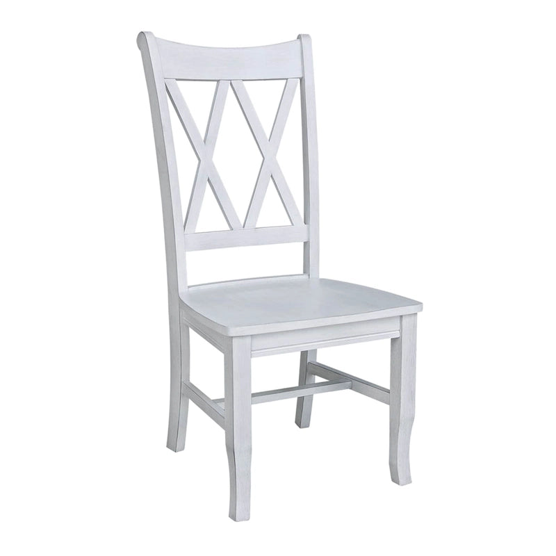 Sedia da Pranzo con Schienale a X in Legno Massello, Set da 2 – Gesso Anticato / Bianco / Nero
