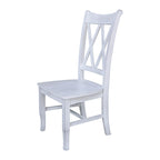 Sedia da Pranzo con Schienale a X in Legno Massello, Set da 2 – Gesso Anticato / Bianco / Nero