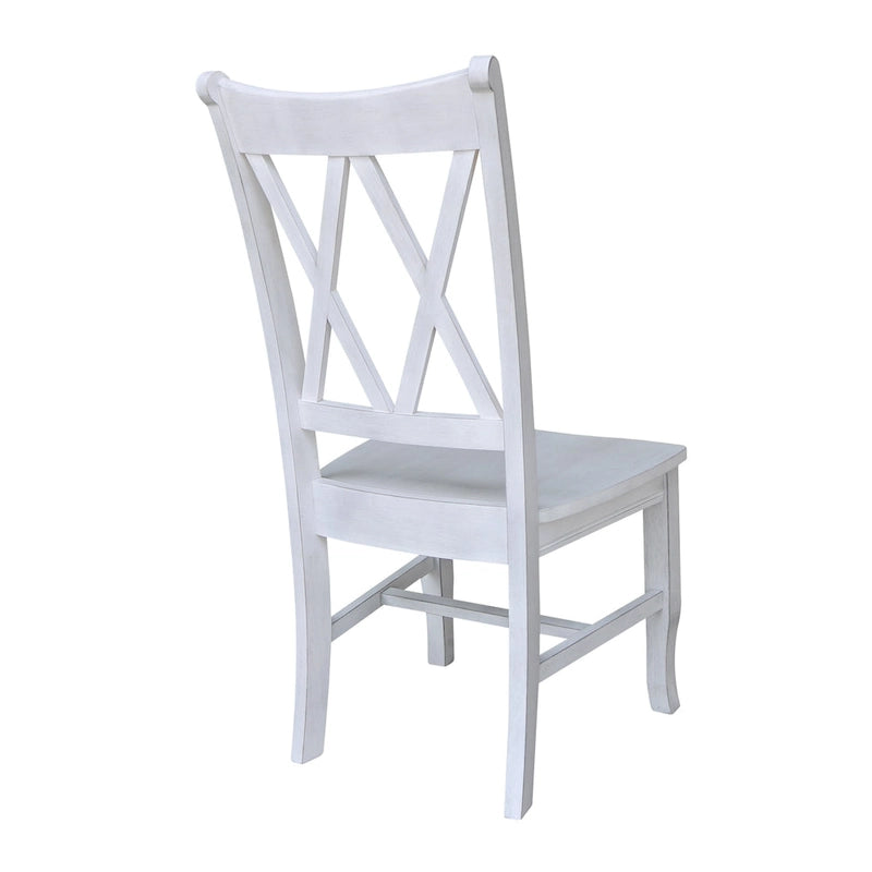 Sedia da Pranzo con Schienale a X in Legno Massello, Set da 2 – Gesso Anticato / Bianco / Nero