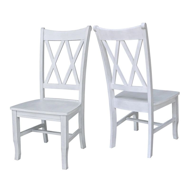 Sedia da Pranzo con Schienale a X in Legno Massello, Set da 2 – Gesso Anticato / Bianco / Nero