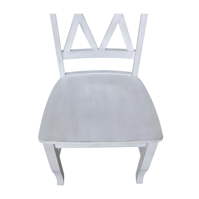 Sedia da Pranzo con Schienale a X in Legno Massello, Set da 2 – Gesso Anticato / Bianco / Nero