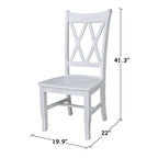 Sedia da Pranzo con Schienale a X in Legno Massello, Set da 2 – Gesso Anticato / Bianco / Nero