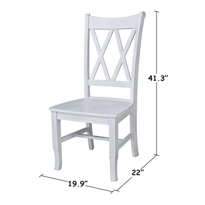 Sedia da Pranzo con Schienale a X in Legno Massello, Set da 2 – Gesso Anticato / Bianco / Nero