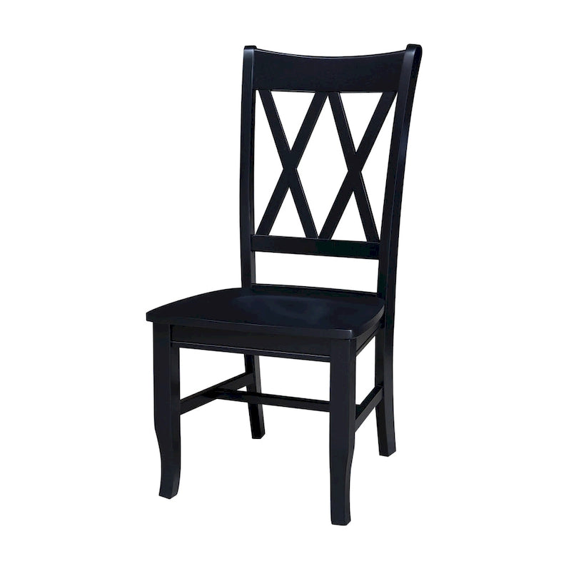 Sedia da Pranzo con Schienale a X in Legno Massello, Set da 2 – Gesso Anticato / Bianco / Nero