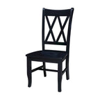 Sedia da Pranzo con Schienale a X in Legno Massello, Set da 2 – Gesso Anticato / Bianco / Nero