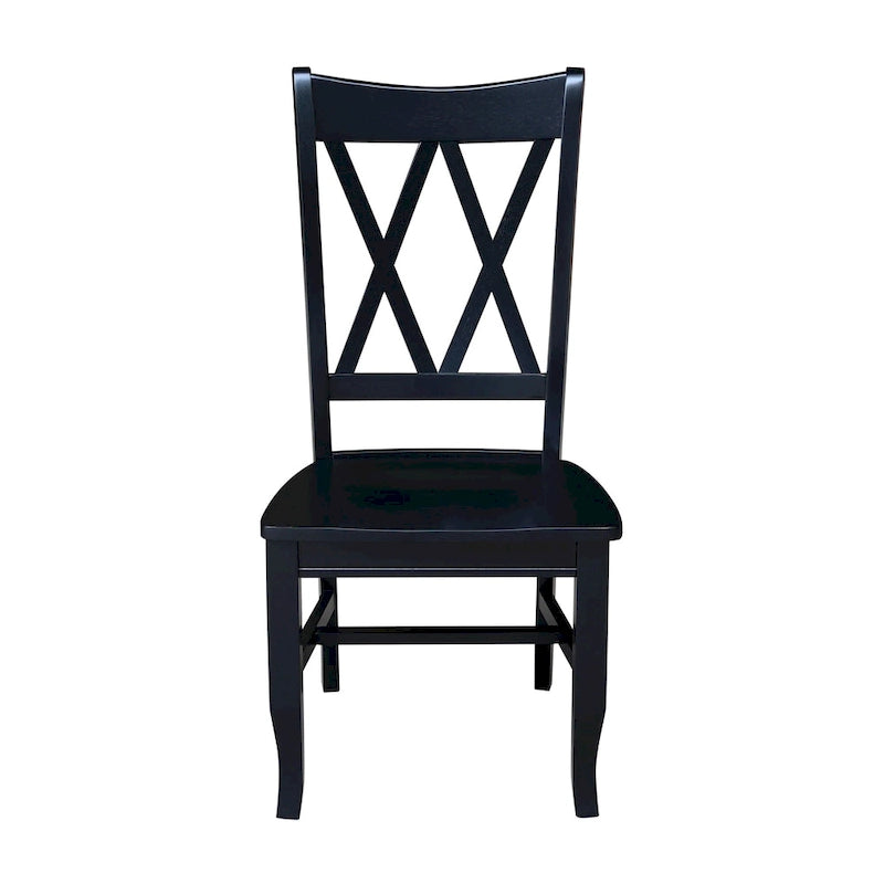Sedia da Pranzo con Schienale a X in Legno Massello, Set da 2 – Gesso Anticato / Bianco / Nero