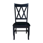 Sedia da Pranzo con Schienale a X in Legno Massello, Set da 2 – Gesso Anticato / Bianco / Nero