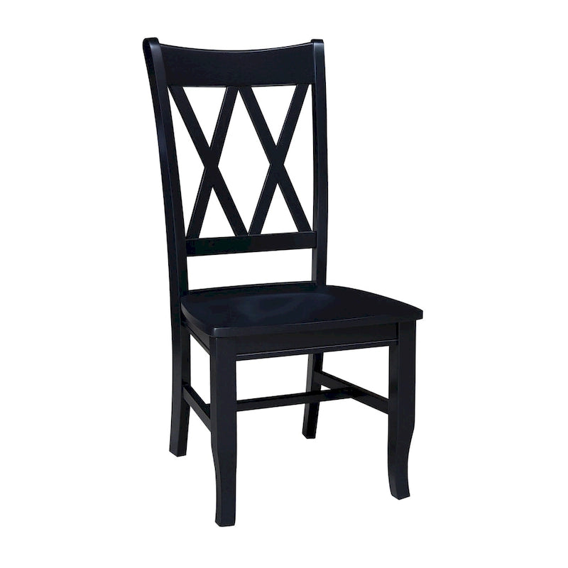 Sedia da Pranzo con Schienale a X in Legno Massello, Set da 2 – Gesso Anticato / Bianco / Nero