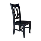 Sedia da Pranzo con Schienale a X in Legno Massello, Set da 2 – Gesso Anticato / Bianco / Nero