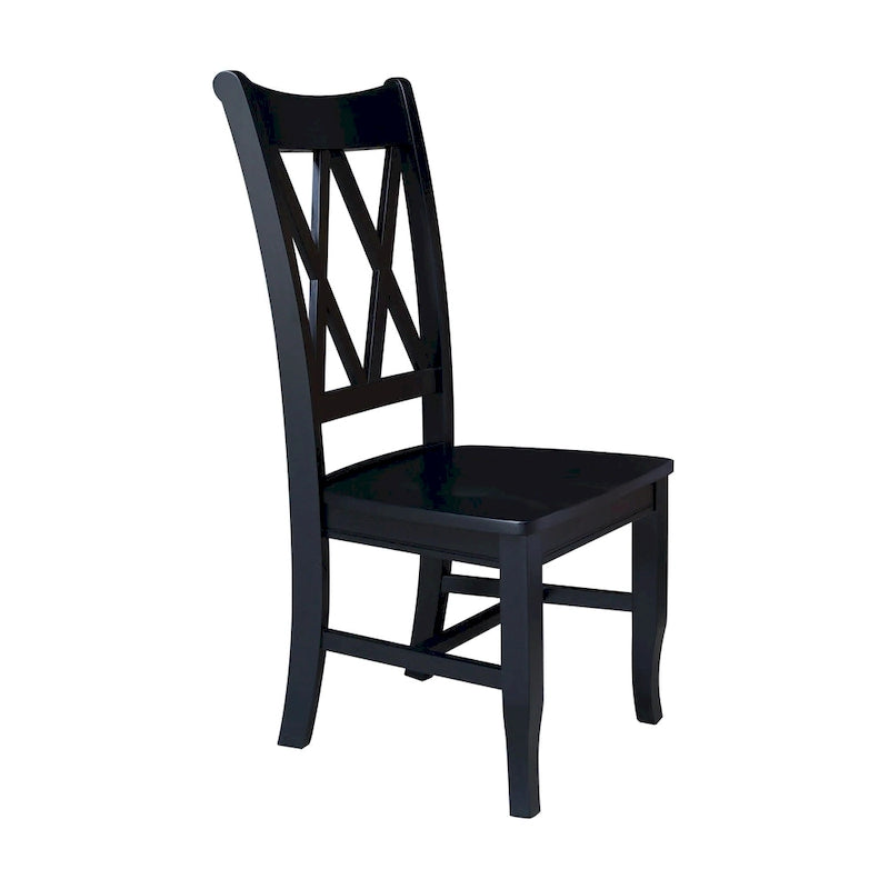 Sedia da Pranzo con Schienale a X in Legno Massello, Set da 2 – Gesso Anticato / Bianco / Nero