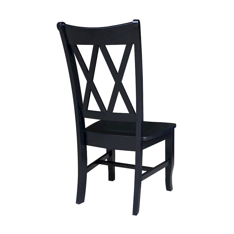 Sedia da Pranzo con Schienale a X in Legno Massello, Set da 2 – Gesso Anticato / Bianco / Nero