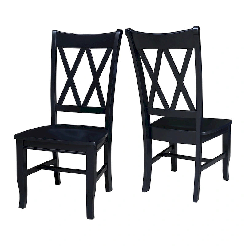 Sedia da Pranzo con Schienale a X in Legno Massello, Set da 2 – Gesso Anticato / Bianco / Nero
