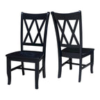 Sedia da Pranzo con Schienale a X in Legno Massello, Set da 2 – Gesso Anticato / Bianco / Nero