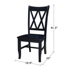 Sedia da Pranzo con Schienale a X in Legno Massello, Set da 2 – Gesso Anticato / Bianco / Nero