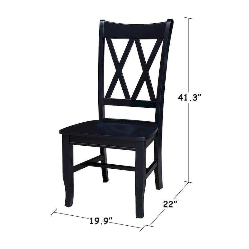 Sedia da Pranzo con Schienale a X in Legno Massello, Set da 2 – Gesso Anticato / Bianco / Nero