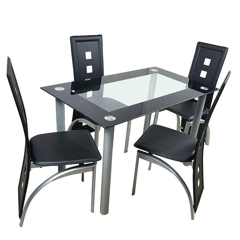 Tavolo da pranzo per 4 con piano in vetro trasparente nero