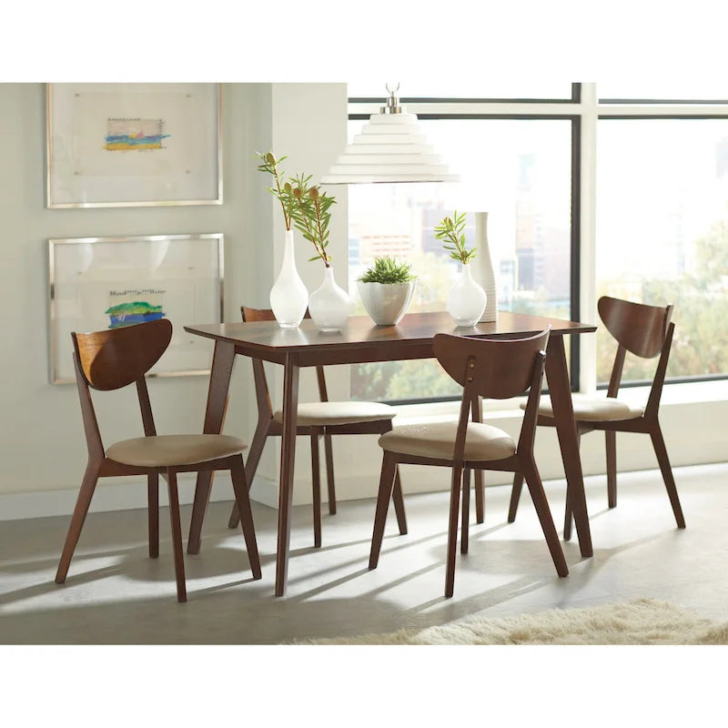 Set di 4 sedie da pranzo con schienale aperto color tan e castagna