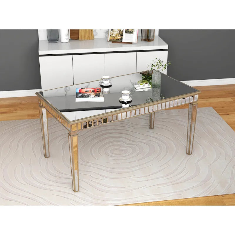 Tavolo da pranzo rettangolare specchiato color oro, 8 posti a sedere