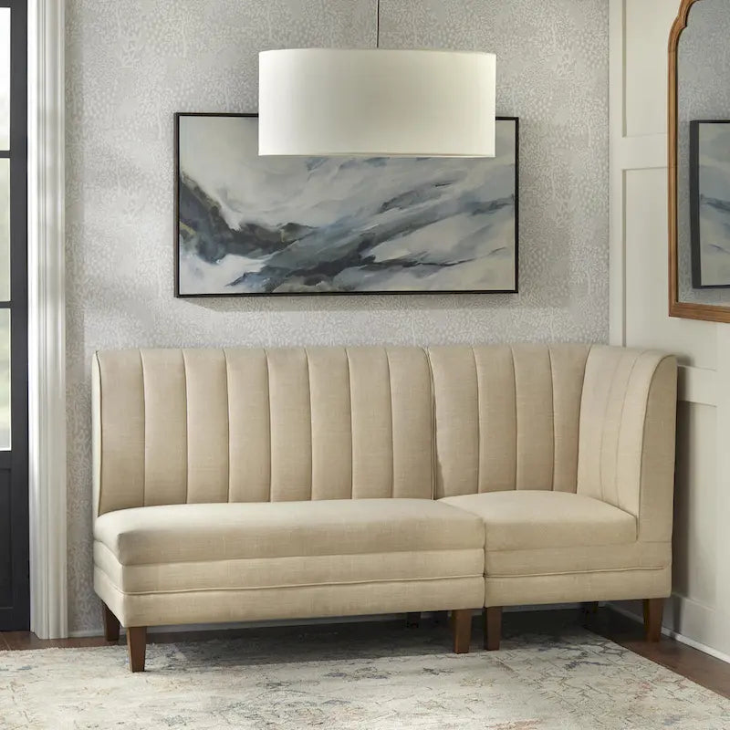 Poltrona angolare imbottita a canale con schienale a rullo, 1 posto, colore crema