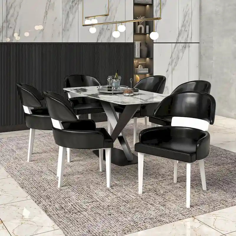 Sedia da Pranzo in Pelle Vegana – Schienale Curvo, Gambe in Legno di Gomma, 1 Posto (Bianco / Nero / Tortora / Grigio)