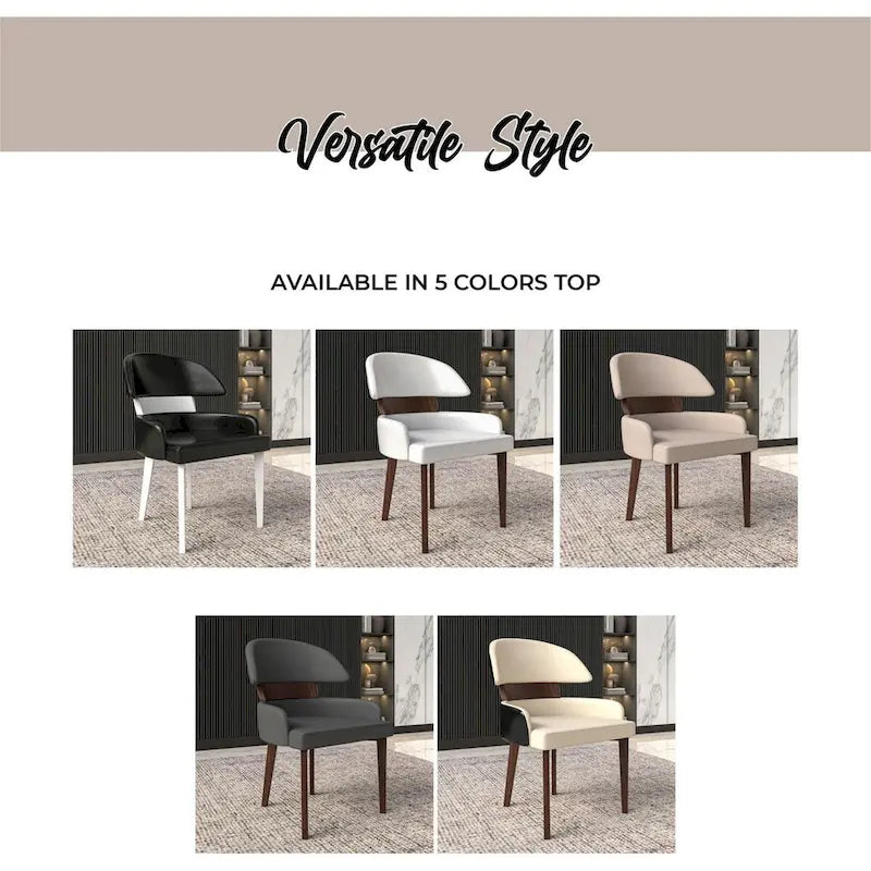 Sedia da Pranzo in Pelle Vegana – Schienale Curvo, Gambe in Legno di Gomma, 1 Posto (Bianco / Nero / Tortora / Grigio)